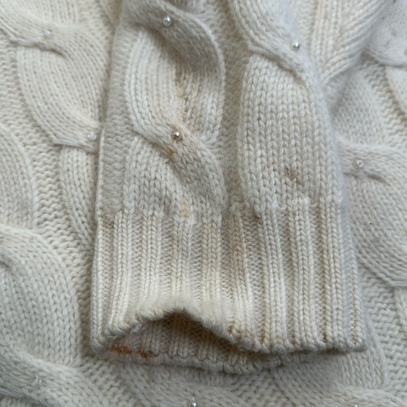 SAKS FIFTH AVENUE ivory lamb wool angora rabbit hair cable knit sweater size M - Picture 10 of 11